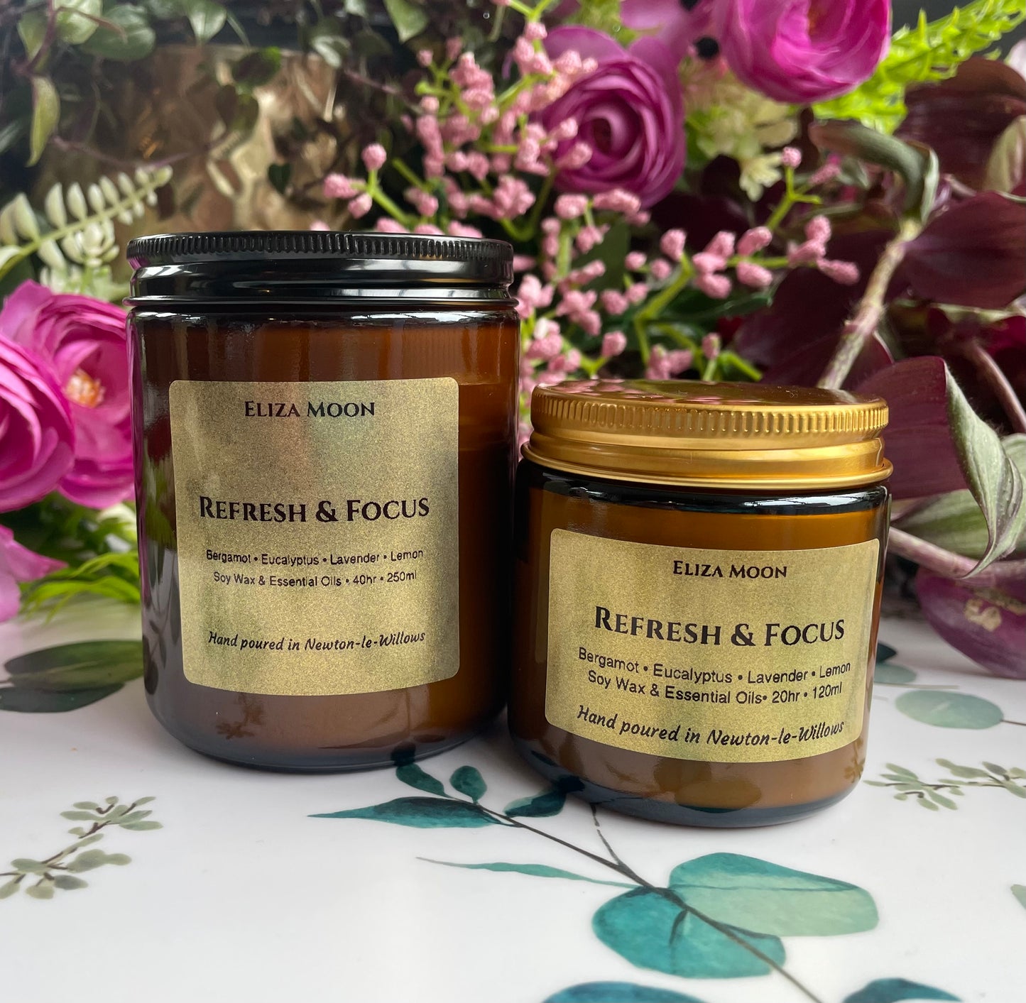 Refresh and Focus Essential Oil Candle in Amber Jars