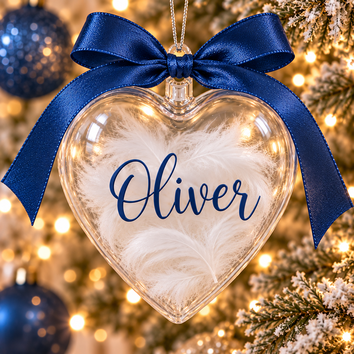 Personalised Feather-Filled Heart Bauble | Custom Name Christmas Ornament (8cm)