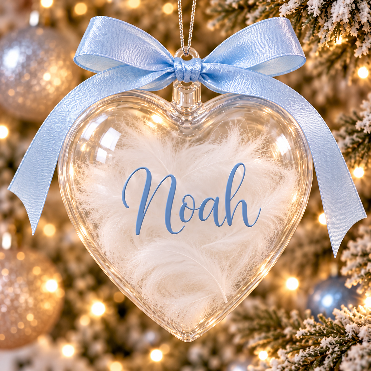 Personalised Feather-Filled Heart Bauble | Custom Name Christmas Ornament (8cm)