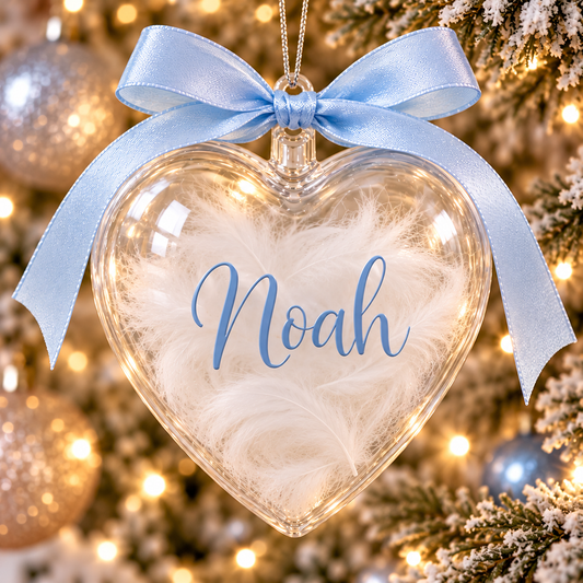 Personalised Feather-Filled Heart Bauble | Custom Name Christmas Ornament (8cm)