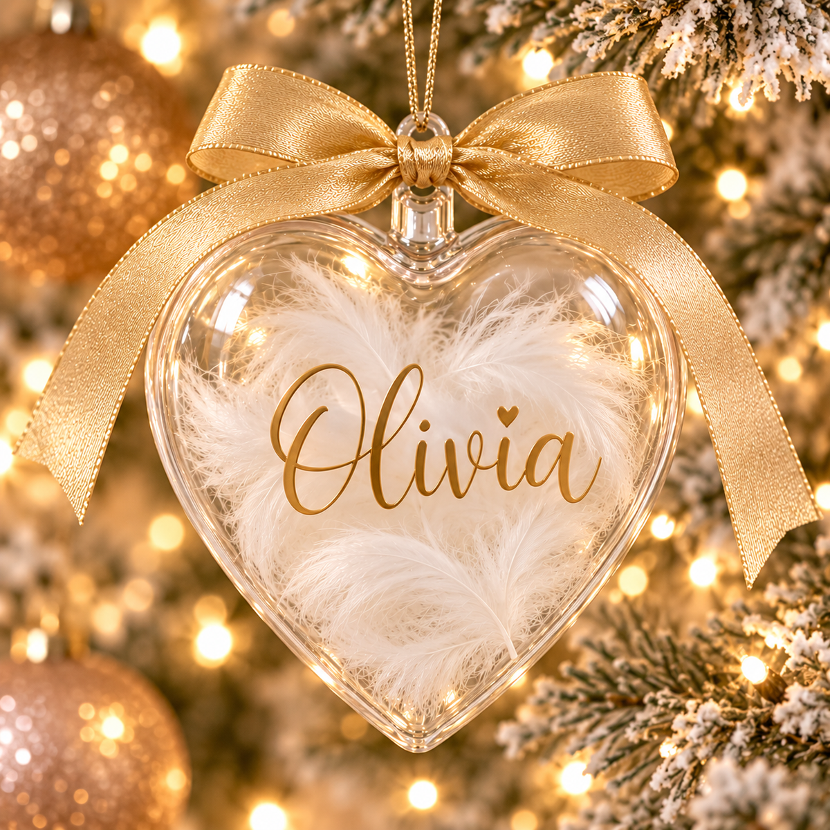 Personalised Feather-Filled Heart Bauble | Custom Name Christmas Ornament (8cm)