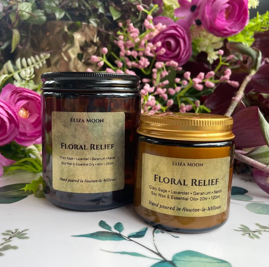 Floral Relief Essential Oil Candle in Amber Jars