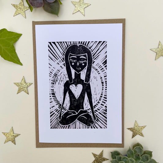 Meditating Lady Greeting Card | wellness | Inner Peace | Wellbeing | Sister Birthday Card | Zen Birthday Card | Yoga | Meditation |