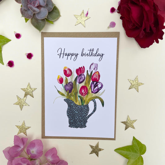 Happy Birthday Flowers Greeting Card | Friend Birthday Card | Mum Birthday Card | Sister Birthday Card | Floral Birthday Card